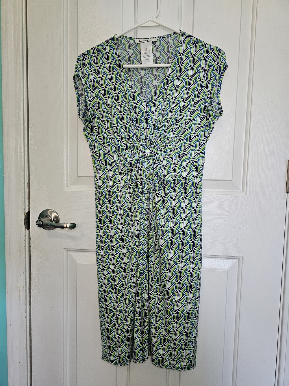 Laundry by Design Printed Green & Blue Cap Sleeve Dress Women's XS
